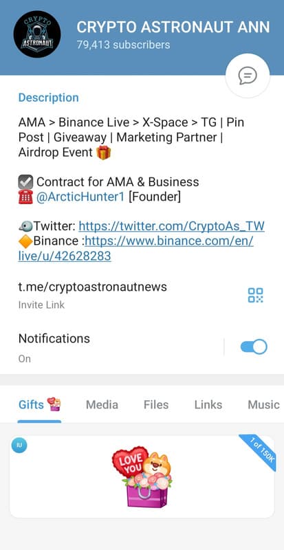 Crypto Astronaut Telegram on phone